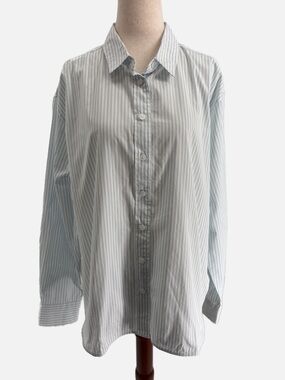 Spanx Oversized Cotton Poplin Striped Button Up Long Sleeve Shirt NWOT Large